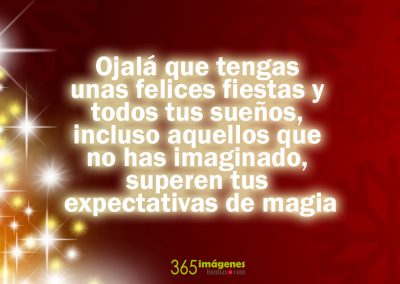 Ojalá que tengas unas felices fiestas y todos tus sueños, incluso aquellos que no has imaginado, superen tus expectativas de magia