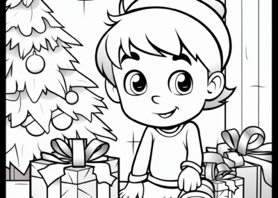 niño con arbol de navidad para colorear